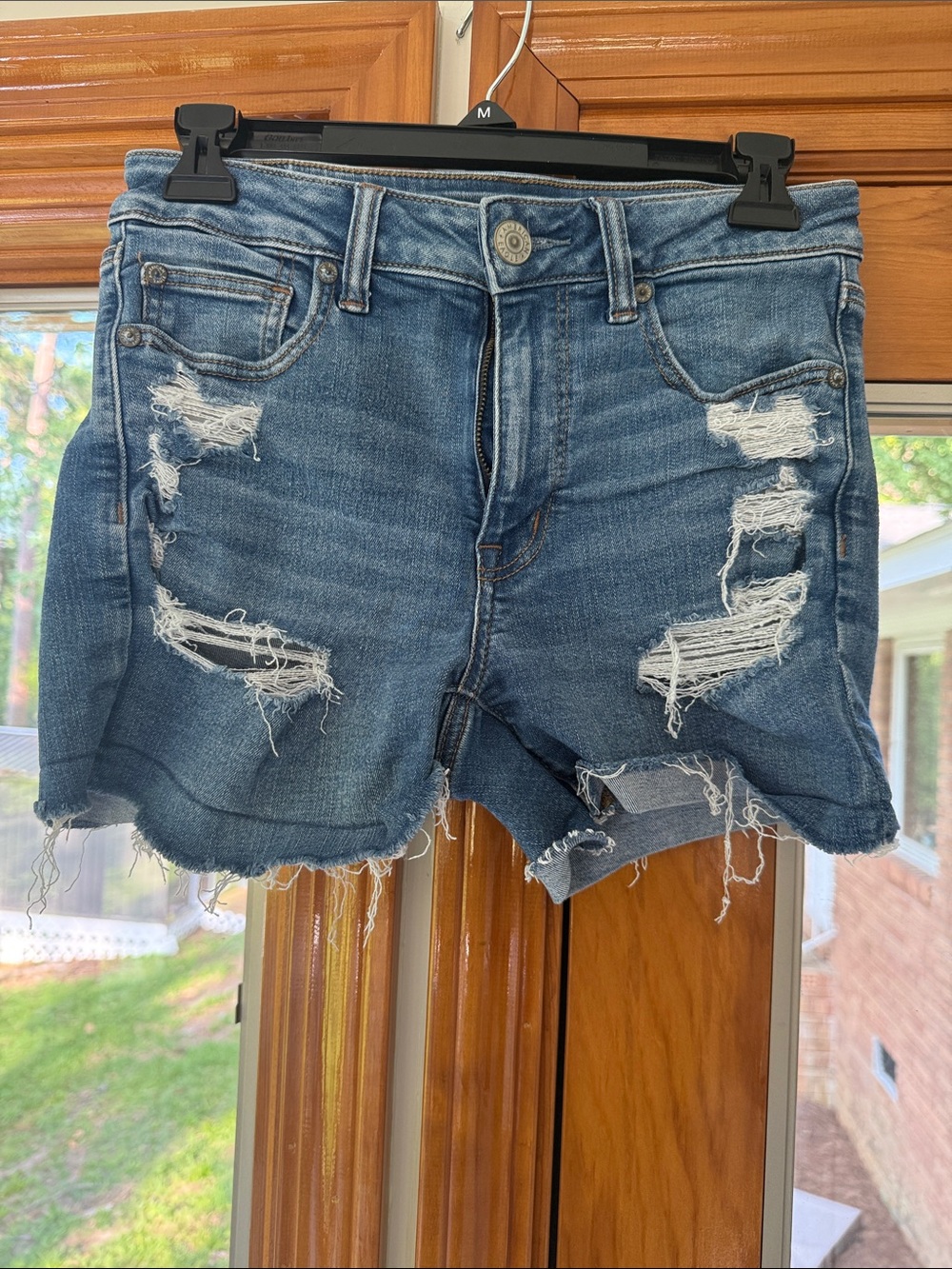 American Eagle Outfitters Distressed Denim Jean Shorts - Blue